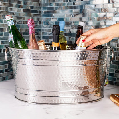 Sol Living Beverage Tub Large Ice Bucket with Handles Single Wall Stainless Steel Ice Bucket and Cooler for Wine, Drinks, Bar, Party, and Gift Beverage Cooler for Indoor and Outdoor Parties