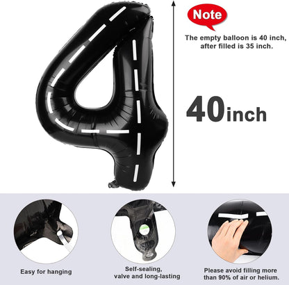 40 Inch Large Numbers Balloon - Black 4 Line Balloon for Birthdays & Graduations | Perfect for 4th, 14th, 40th, 44th Celebrations