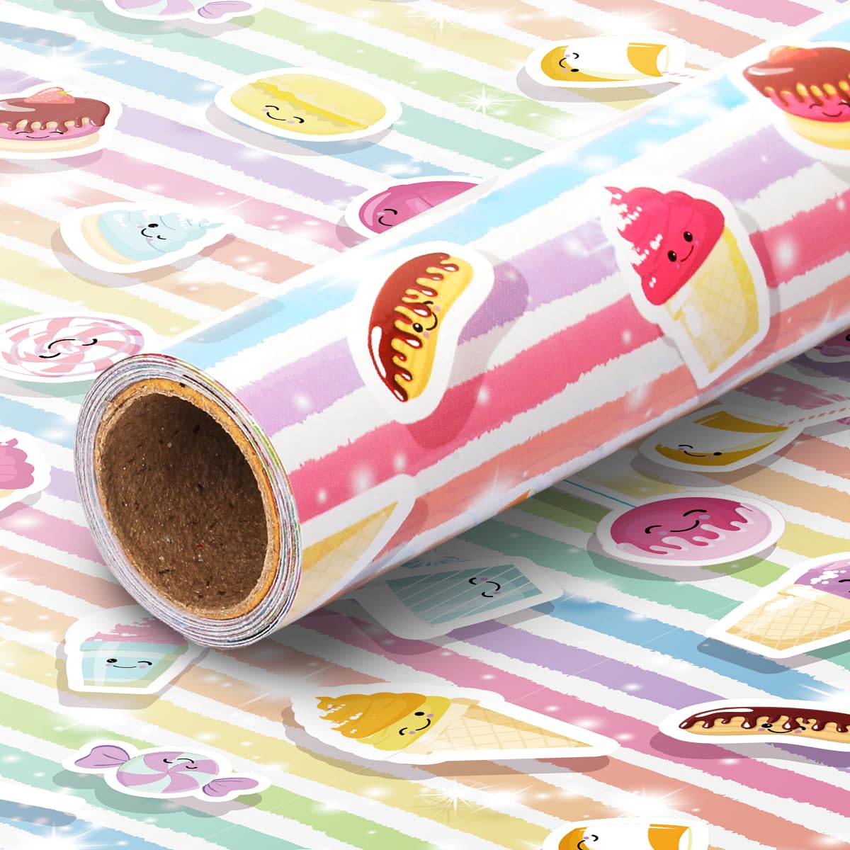 chell Peel and Stick Contact Paper Roll, 17.7 in x 6.5 ft Multicolor Self-Adhesive Book Cover Paper Protector, Candy Pattern