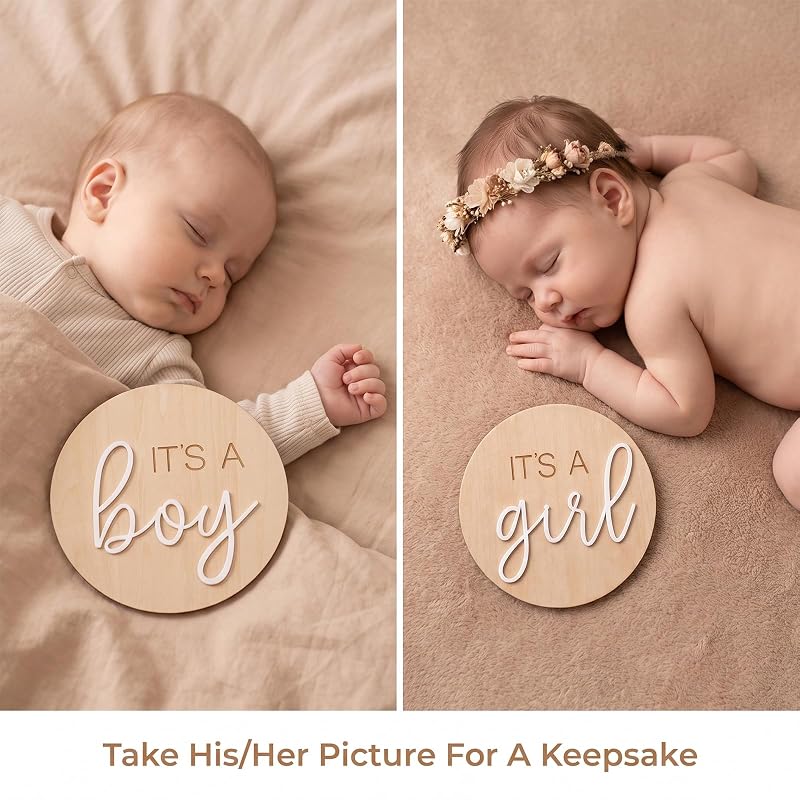 Wooden Baby Announcement Sign Set - 3pcs Hello World Its a Boy Its a Girl Basswood