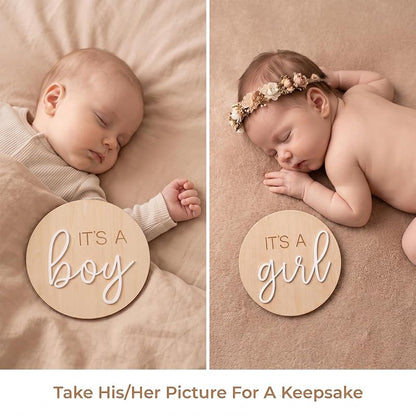 Wooden Baby Announcement Sign Set - 3pcs Hello World Its a Boy Its a Girl Basswood