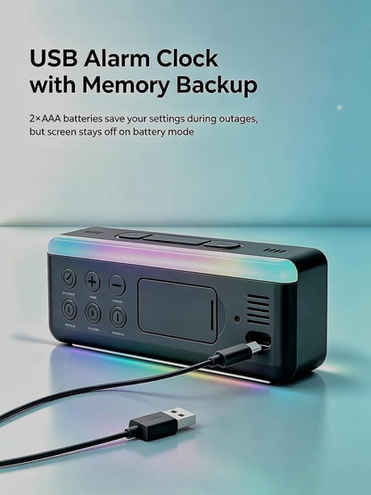 Digital Alarm Clock with RGB LED Light, Large Display, Dual Alarm, Temperature & Date