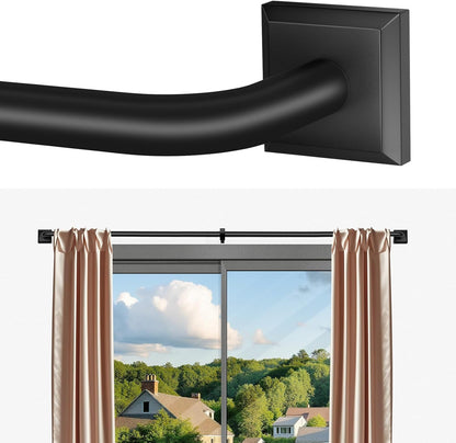 Skiennix Heavy Duty Black Curtain Rods - Adjustable 28-48 Inch French Return Design for Room Darkening