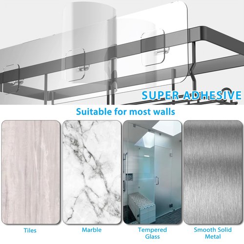 Moforoco 3-Pack Shower Caddy Basket Shelf with Soap Holder, No Drilling Traceless Adhesive Shower Wall Shelves, Rustproof Black Bathroom Shower Storage Organizer