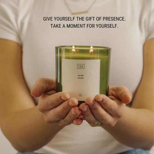 Craft & Kin 12oz Santal Woods Candle for Home | Premium Green Spring Scented Candles for Men | Made with Natural Soy | Gifts for Men and Women | Nature Collection
