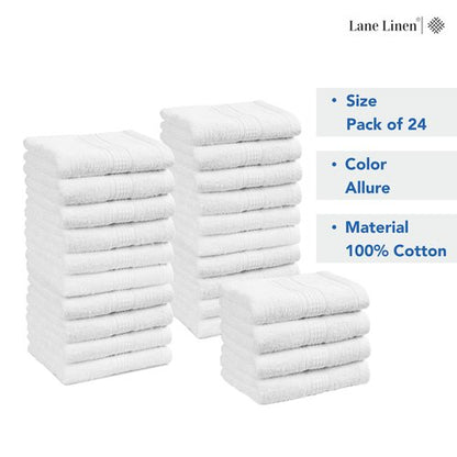 LANE LINEN White Washcloths 24 Pack - 13x13 inches - 100% Cotton - Premium Quality Wash Cloths for Bathroom - Well Stitched, Soft & Highly Absorbent Washcloths Set - Ideal for Hotel, Spa & Salons