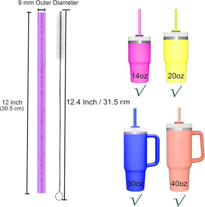 Dakoufish Glitter Straws - 10 Pack Reusable 12-Inch Straws for Stanley & Owala Tumblers | Dishwasher Safe