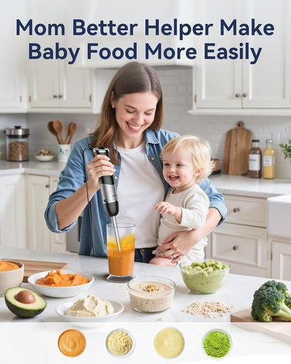 Immersion Blender 1000W - 5-in-1 Handheld Stick Blender with 12 Speeds & BPA-Free Accessories
