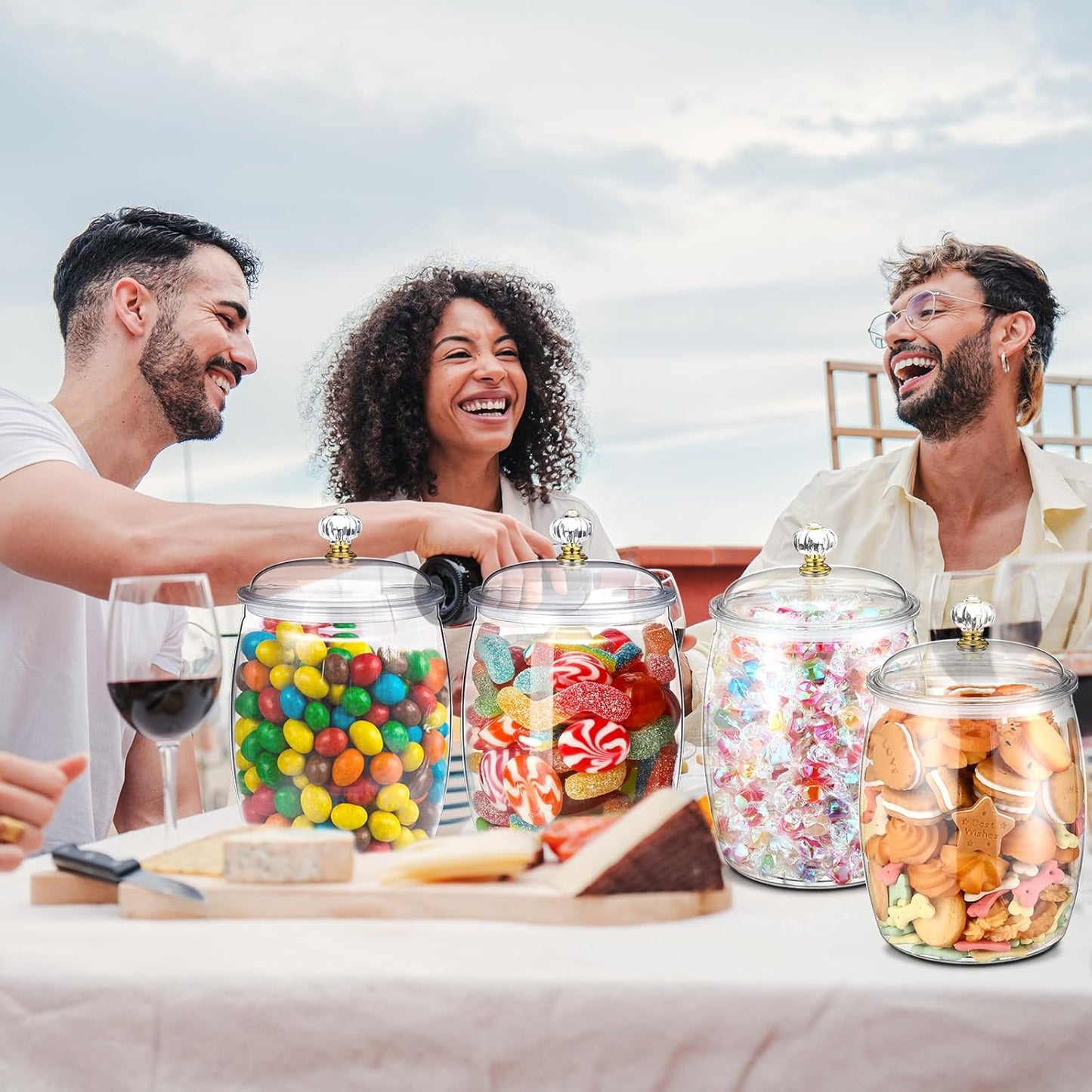 Nuogo 6 Pcs Clear Plastic Candy & Cookie Jars - Airtight Decorative Storage Canisters | 42 oz Classic