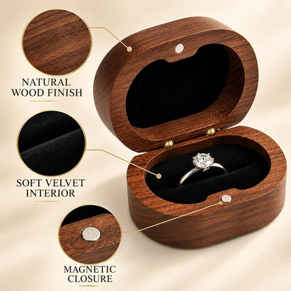 Solid Black Walnut Ring Box, 1 Slot Oval Jewelry Box – Engagem..