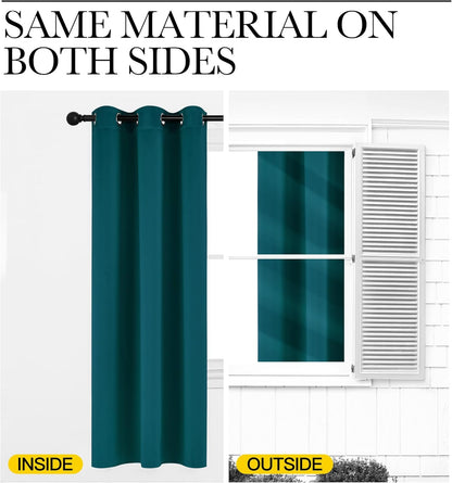 NICETOWN Teal Blackout Cafe Curtains - Faux Silk Thermal Insulated Drapes, 42" x 63", 2 Panels