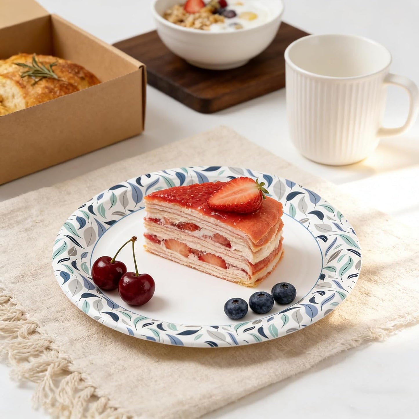 OuMuaMua 8.5 Inch Disposable Paper Plates - 300 Count, Soak Proof & Microwave Safe for Everyday Meals
