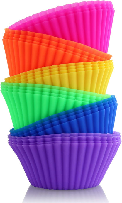 New Star Foodservice Reusable Silicone Baking Cups - 24 Pack Cupcake Liners for Easy Baking