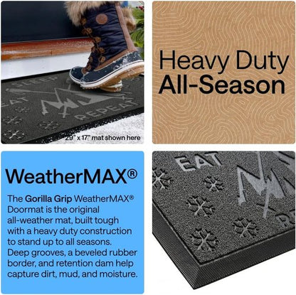 GORILLA GRIP Waterproof All-Season WeatherMAX Doormat - 35x23" Natural Rubber, Stain & Fade Resistant, Easy Clean, Graphite
