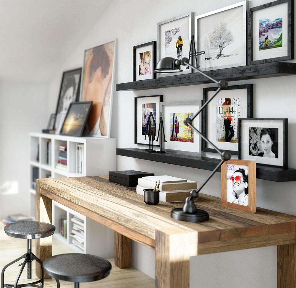 RPJC 11x14 inch Picture Frame Made of Solid Wood and High Definition Glass Display Pictures 8x10 with Mat or 11x14 Without Mat for Table Top Display and Wall Mounting Photo Frame with Stand Black
