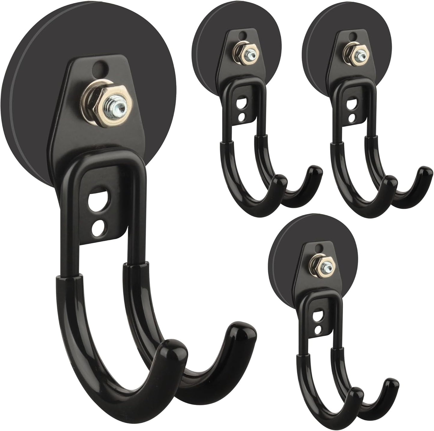 ULIBERMAGNET Heavy Duty Magnetic Hooks - 4 Pack Black J Hooks with Anti-Slip Coating for Tools & More