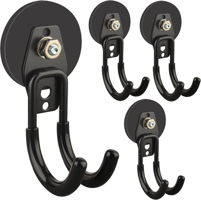 ULIBERMAGNET Heavy Duty Magnetic Hooks - 4 Pack Black J Hooks with Anti-Slip Coating for Tools & More