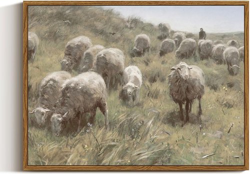 InSimSea Framed Canvas Wall Art - Vintage Sheep on the Dunes Decor | Large 12"x16" for Living Room, Bathroom, Office