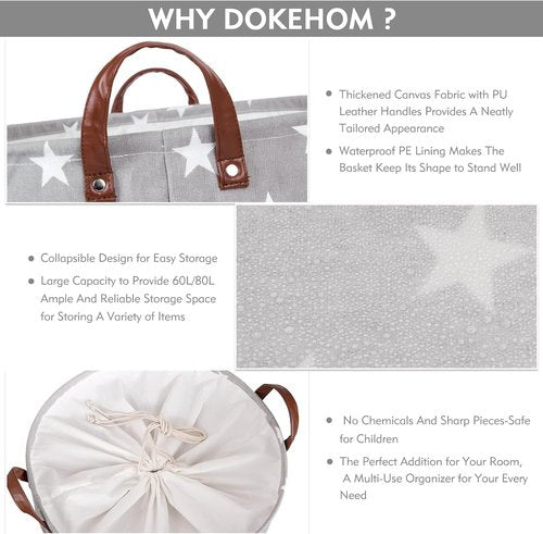 DOKEHOM 24-Inch Extra Large Laundry Basket - Collapsible Hamper with Lid & Handle (Grey Star)