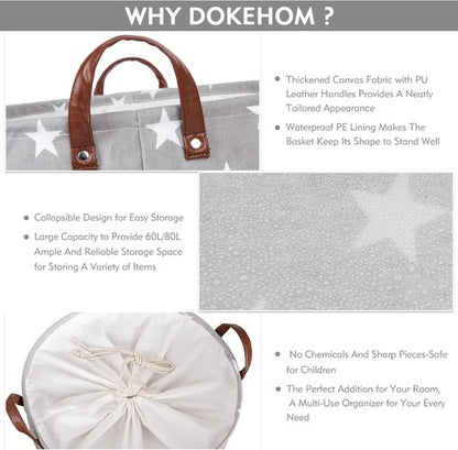 DOKEHOM 24-Inch Extra Large Laundry Basket - Collapsible Hamper with Lid & Handle (Grey Star)