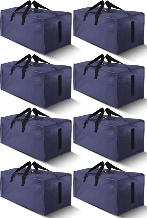 HOMESURE Large Water-Resistant Moving Bags - 8 Pack Heavy-Duty Storage Totes with Zippers & Handles | Blue