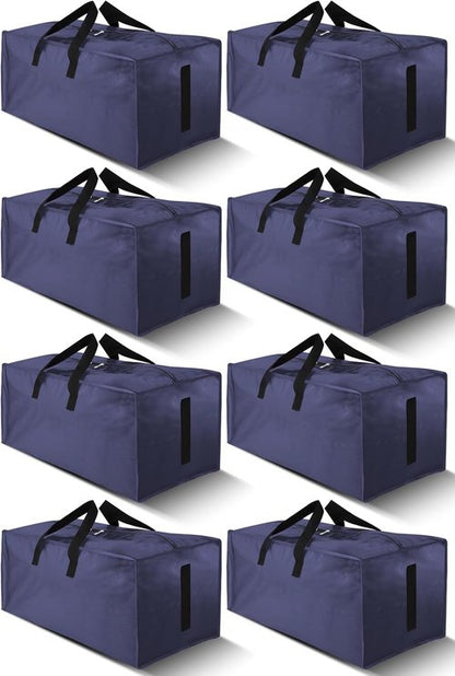 HOMESURE Large Water-Resistant Moving Bags - 8 Pack Heavy-Duty Storage Totes with Zippers & Handles | Blue