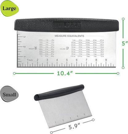 HULISEN Large Bench Scraper - 10-Inch Stainless Steel Dough & Pastry Cutter with Measuring Scale