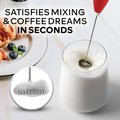 Zulay Powerful Milk Frother for Coffee with Upgraded Titanium Motor - Handheld Electric Whisk, Milk Foamer, Mini Mixer & Coffee Blender for Frappe, Latte, Matcha, No Stand - Red