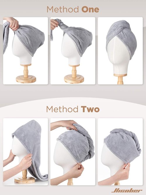 Hicober Microfiber Hair Towel, 3 Packs Hair Turbans for Wet Hair, Drying Hair Wrap Towels for Curly Hair Women Anti Frizz (Grey,Blue,Grey)