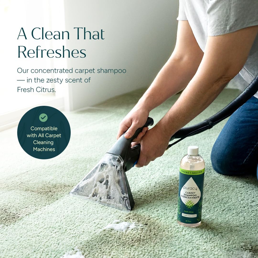 Puracy Carpet Shampoo - Pet Stain & Odor Remover Solution | Concentrated Fresh Citrus (25oz)