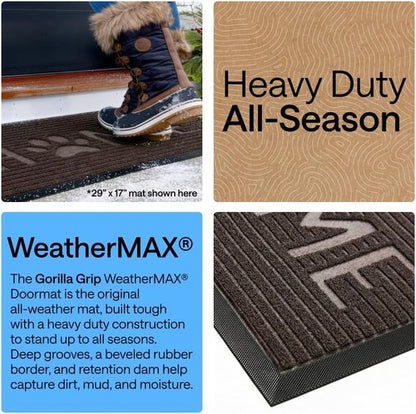 GORILLA GRIP Waterproof All-Season WeatherMAX Doormat - Natural Rubber, Stain & Fade Resistant, Espresso Color