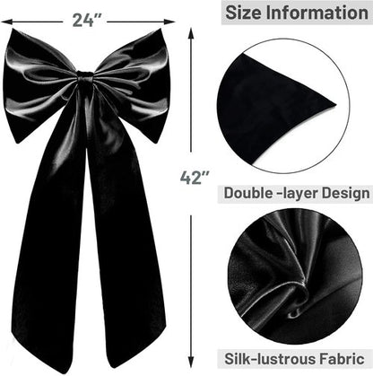 Coquette Large Satin Bow - 24 x 42 Inches | Giant Black Ribbon Tie for Room Decor & Party Backdrop