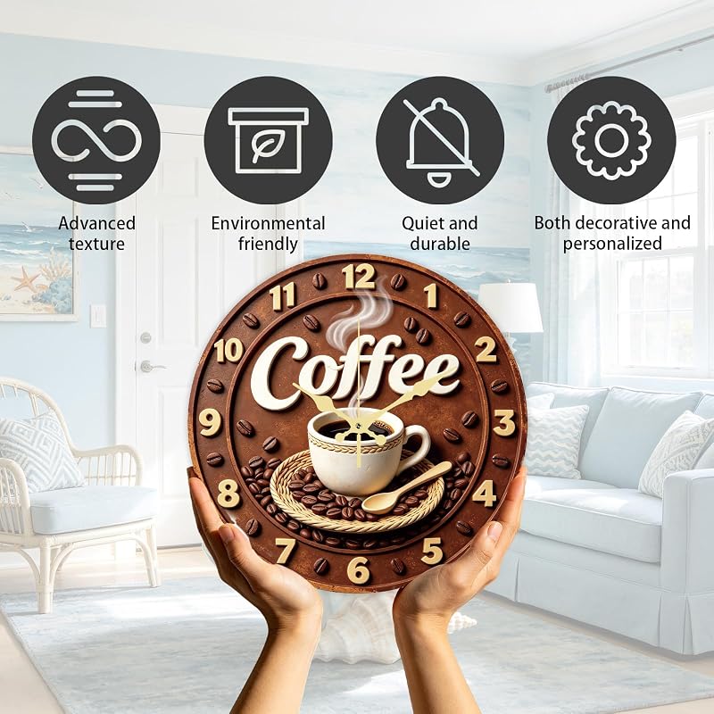 Variation of THIS listing: Coffee Pattern Coffee Wall Clock 14 Inch MDF with Golden Hands
