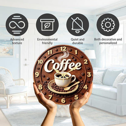 Variation of THIS listing: Coffee Pattern Coffee Wall Clock 14 Inch MDF with Golden Hands