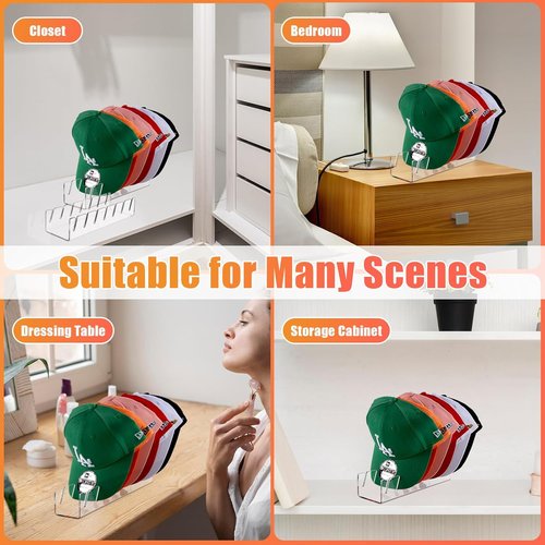 Hat Stand for Baseball Caps - 2 Pack Acrylic Organizer for 14 Caps | Clear Hat Racks for Closet & Bedroom