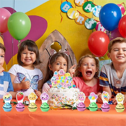 Squishy Birthday Party Decorations with Cupcake & Cake Toppers - 25 Pieces