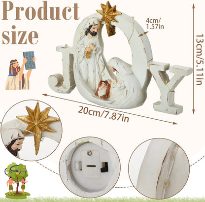 Soaoo Christmas Nativity Scene - LED String Lights & Holy Family Figure Set | Indoor Tabletop Decor