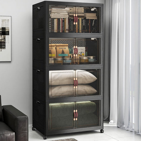 UAMFURI Stackable Storage Bins - 720QT Lockable Storage Cabinet with Lids & Wheels | Extra Large Black Drawers for Home & Office