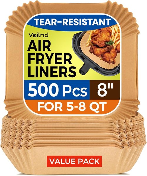 Air Fryer Liners | 500 Pcs Unbleached Parchment Paper, Non-Stick & Leakproof 8" Square