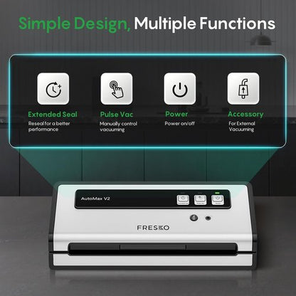 FRESKO Automatic Vacuum Sealer - 95 kPa Suction Power | Compact Food Sealer Kit with 10 Bags