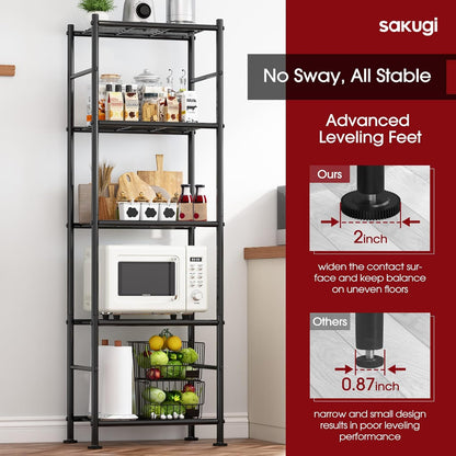 Sakugi Storage Shelves - Heavy Duty 5-Tier Shelf Organizer for Kitchen, Pantry & Garage | 18.4" W x 12.6" D x 57.4" H, Black