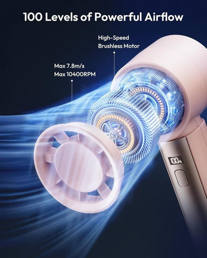 Gaiatop Handheld Personal Fan - Powerful Turbo Cooling | 4000mAh USB Rechargeable Mini Fan - Pink