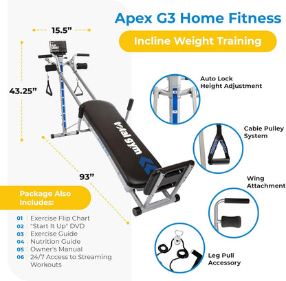 Total Gym Apex G3 - Incline Bodyweight Training Machine with 8 Resistance Levels & Accessory Set