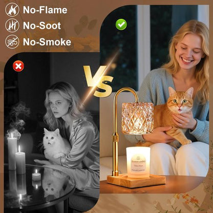 Hong-in Candle Warmer Lamp - Dimmable Adjustable Height | Elegant Amber Glass Home Decor & Gifts