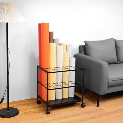 Blueprint Storage Rack Cart - 20-Slot Metal Holder with Double-Layer Grids for Secure Organization