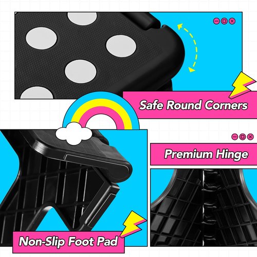 Delxo 13 inch 2 Pack Folding Step Stool, Non-Slip Foldable Stools Up to 300 LBS, Step Stool with Handle, Lightweight Collapsible stools for Kitchen, Bathroom, Bedroom, Garden (Black)