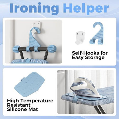 KINGBOARD Compact Ironing Board - Heat Resistant Cover, 7 Height Adjustable, Foldable | 13x43 Blue