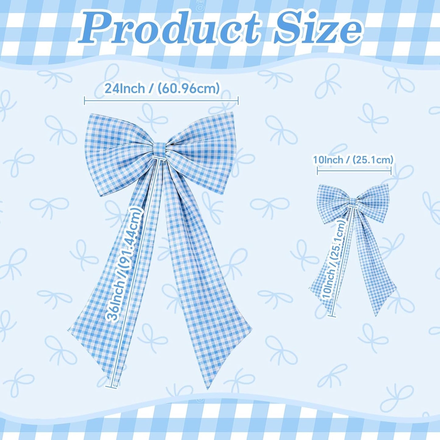 One Silly Goose Blue Checkered Bow Decor - 2 Pack Large & Small for Coquette Room Backdrop