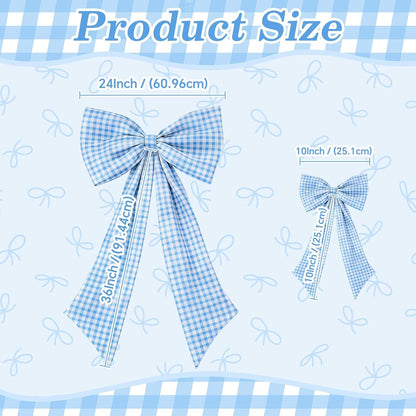 One Silly Goose Blue Checkered Bow Decor - 2 Pack Large & Small for Coquette Room Backdrop