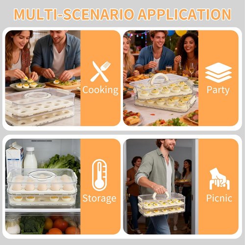 Deviled Egg Carrier by [Brand Name] - Durable 2-Layer Plastic Container with Lid | Holds 40 Eggs, Easy Carry Handle